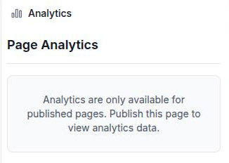 The Analytics tab on a page that has never been published, showing the "Analytics are only available for published pages" message with no button