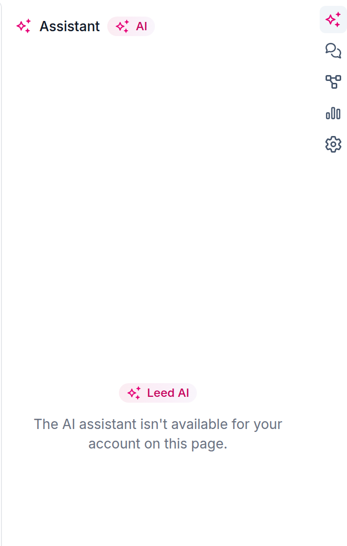 The Assistant tab as a non-administrator sees it, showing the AI badge and the message that the assistant is not available for this account