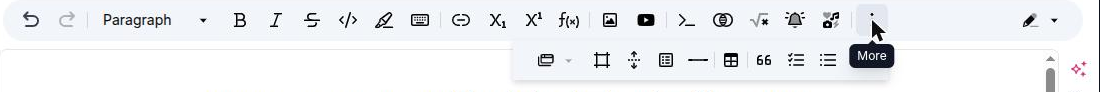 The toolbar at a narrow width with the More menu open