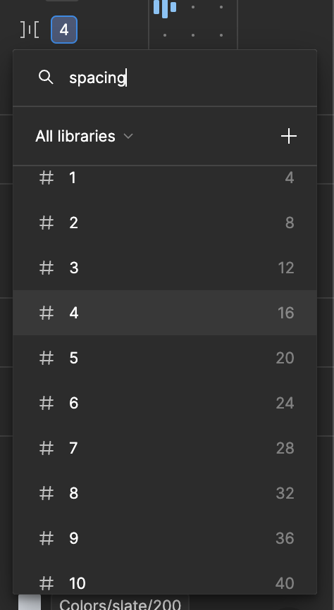 An example of the Tailwind variables for spacing as seen in figma.