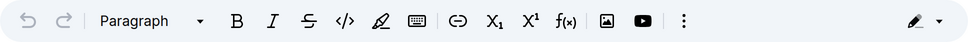 The editor toolbar on a posts page whose type has diagrams, math, alerts, icons, tab groups, iframes, collapsibles and tables switched off, showing a visibly shorter strip of controls