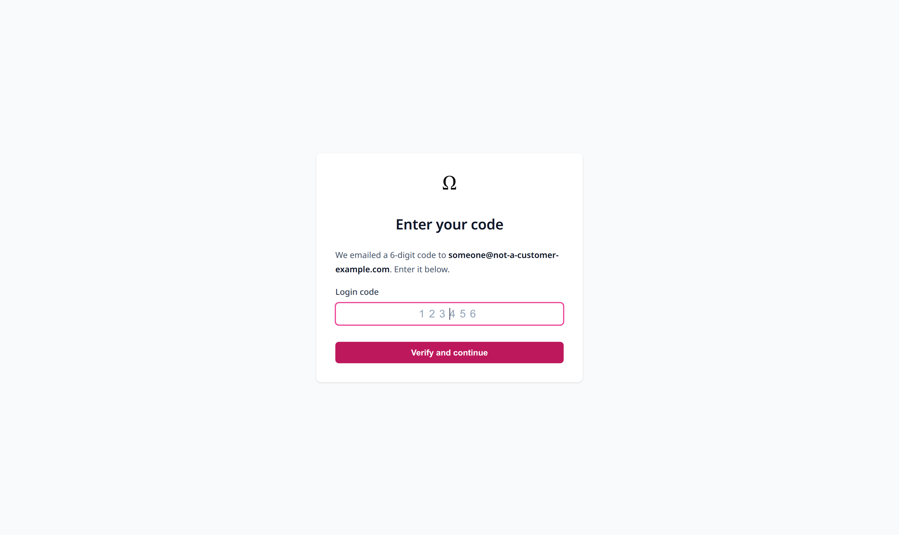 The one-time code step on a documentation site, showing the six-digit code field